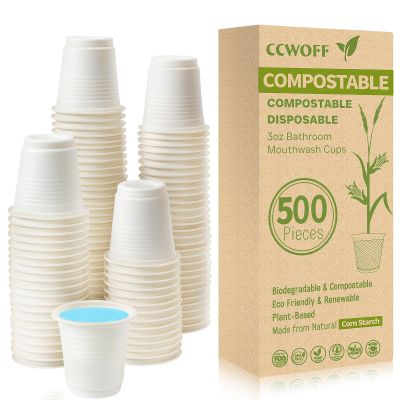 CCWOFF 500P 3OZ Bathroom Cups for Bathroom Eco Friendly Biodegradable Compostable Cup Mini Small Disposable Mouthwash Cups for Bath Rinse for Drinking Washing Taster Cup