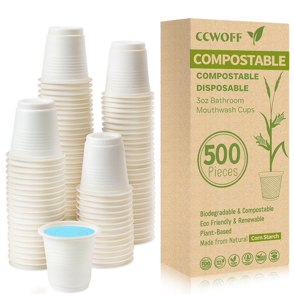 CCWOFF 500P 3OZ Bathroom Cups for Bathroom Eco Friendly Biodegradable Compostable Cup Mini Small Disposable Mouthwash Cups for Bath Rinse for Drinking Washing Taster Cup
