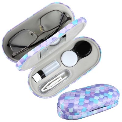 AITIME 2 in 1 Double Sided Portable Contact Lens and Eyeglasses Case, Marbling, Multifunction, Durable, Compact, Portable Storage Kit