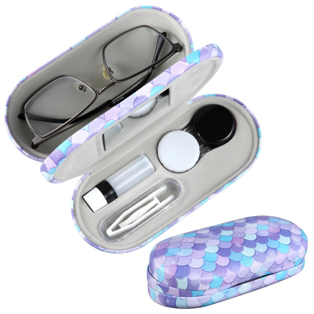 AITIME 2 in 1 Double Sided Portable Contact Lens and Eyeglasses Case, Marbling, Multifunction, Durable, Compact, Portable Storage Kit