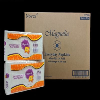 Lunch/Everyday Napkins, One-Ply, White, 12 Packs of 250, 3,000 Napkins per Case, Novex Magnolia Napkins