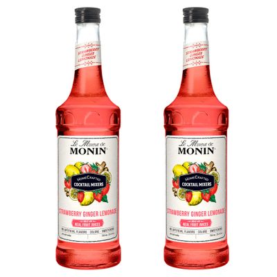 Monin - HomeCrafted Strawberry Ginger Lemonade Cocktail Mixer, Ready-to-Use Drink Mix, Sweet & Tart Flavor, Just Add Vodka, Perfect for Cocktails & Iced & Frozen Beverages (750 ml, 2-Pack)