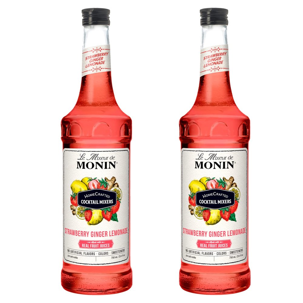 Monin - HomeCrafted Strawberry Ginger Lemonade Cocktail Mixer, Ready-to-Use Drink Mix, Sweet & Tart Flavor, Just Add Vodka, Perfect for Cocktails & Iced & Frozen Beverages (750 ml, 2-Pack)