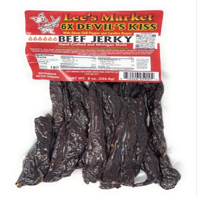 Lee's Market 6X Devil's Kiss Beef Jerky - Soft & Tender - Healthy Low Carb, Gluten-Free Snack - Paleo & Keto-Friendly - Michigan Made Handcrafted Jerky - Specialty Gourmet Meat Snacks - 8oz