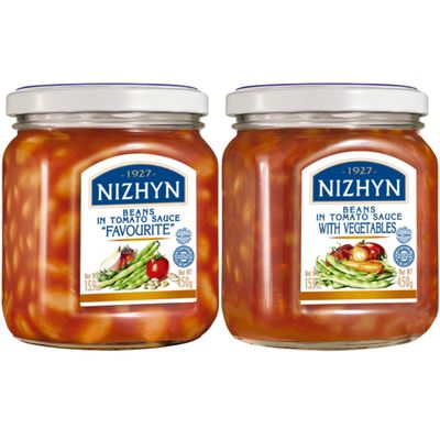 Nezhin Delicious Beans in Tomato Sauce and Beans in Tomato Sauce with Vegetables, Made from Fresh, No Added Preservatives, 450 Grams/15.9oz Variety Pack 1 Each Flavor