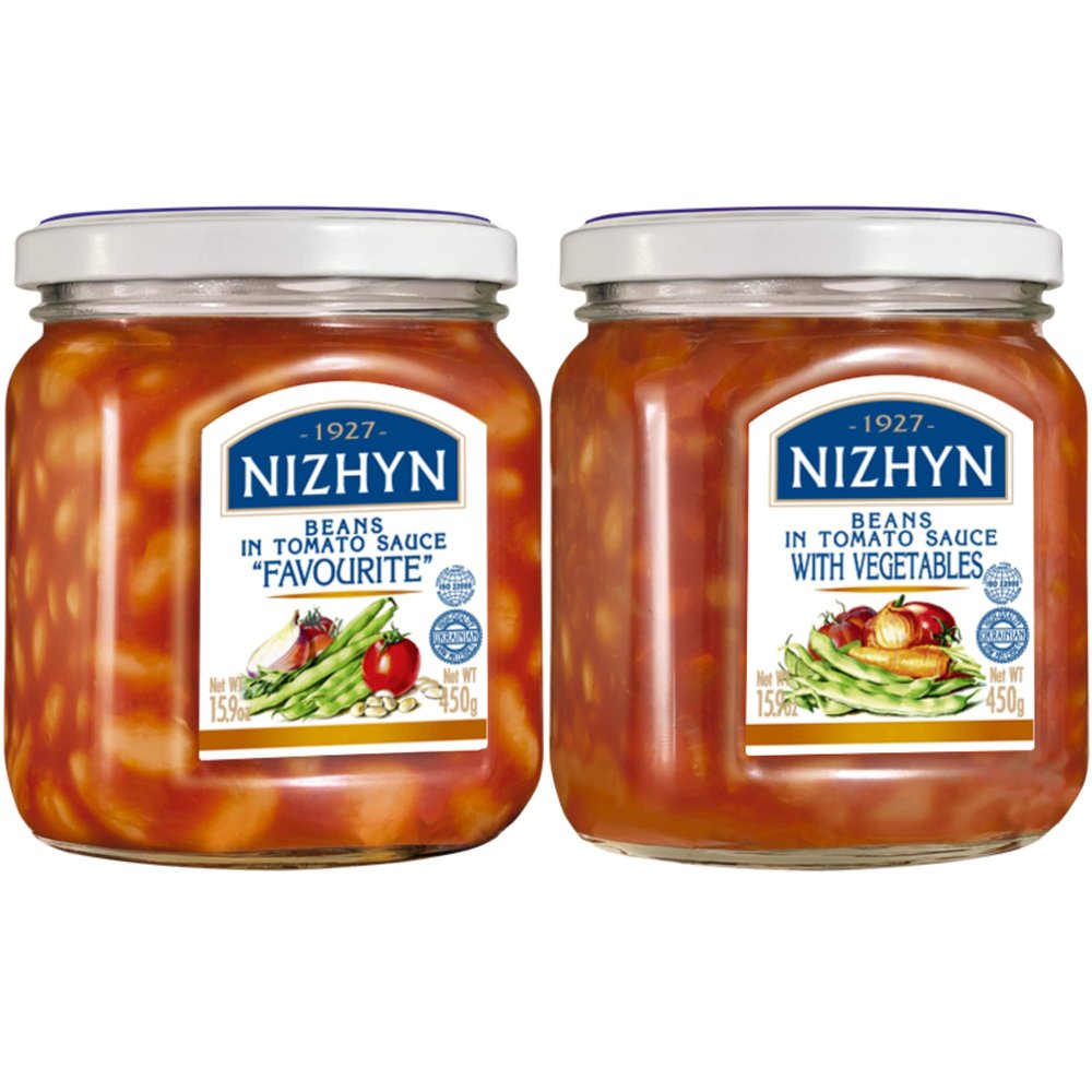 Nezhin Delicious Beans in Tomato Sauce and Beans in Tomato Sauce with Vegetables, Made from Fresh, No Added Preservatives, 450 Grams/15.9oz Variety Pack 1 Each Flavor
