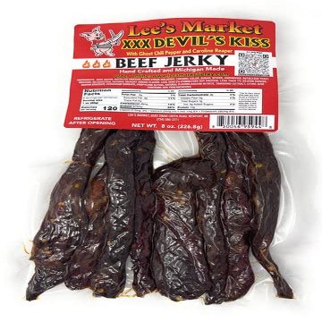 Lee's Market XXX Devil's Kiss Beef Jerky - Soft & Tender - Healthy Low Carb, Gluten-Free Snack - Paleo & Keto-Friendly - Michigan Made Handcrafted Jerky - Specialty Gourmet Meat Snacks - 8oz