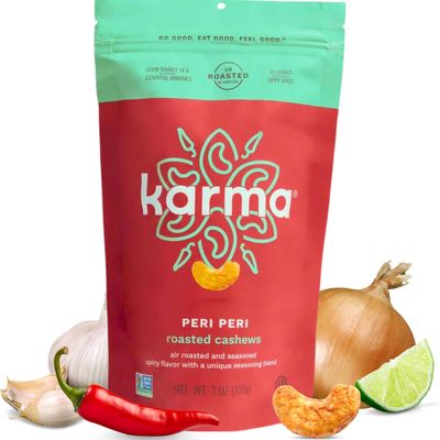 Peri Peri Air Roasted Whole Cashews by Karma Nuts, Savory, Spicy, Peanut-Free Facility, Kosher, Everyday Nut Snack, 7oz Resealable Bag - 6 pack