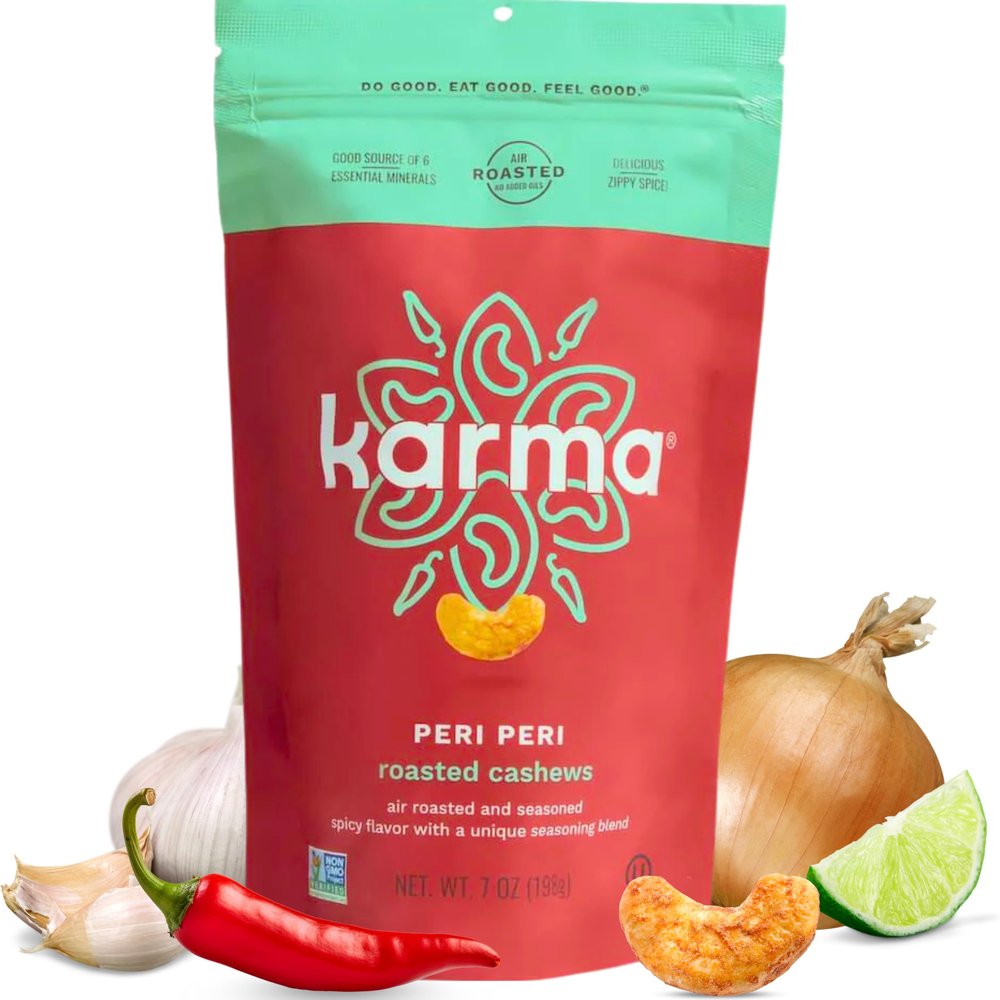 Peri Peri Air Roasted Whole Cashews by Karma Nuts, Savory, Spicy, Peanut-Free Facility, Kosher, Everyday Nut Snack, 7oz Resealable Bag - 6 pack