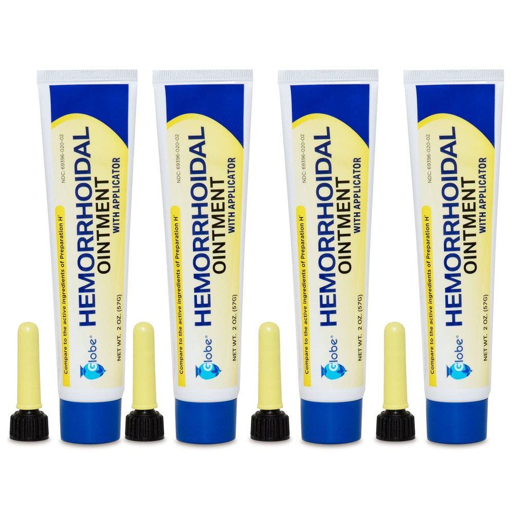 Globe Hemorrhoidal Ointment, Phenylephrine HCl, Petrolatum, Mineral Oil, Relief from Burning, Itching and Discomfort of Hemorrhoids, 2 Ounces (4 Pack)