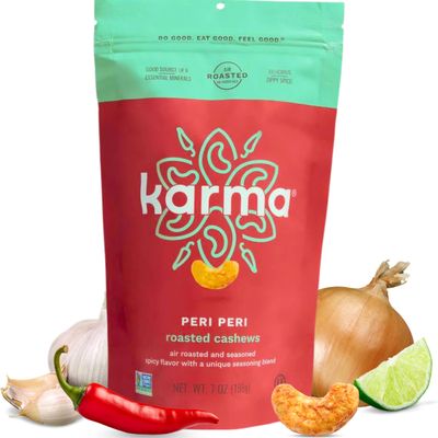 Peri Peri Air Roasted Whole Cashews by Karma Nuts, Savory, Spicy, Peanut-Free Facility, Kosher, Everyday Nut Snack, 7oz Resealable Bag