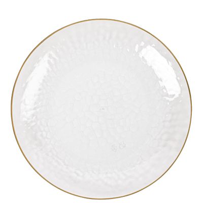 EcoQuality 9" inch Round Hammered Clear Plastic Dinner Plates with Gold Rim - China Like Party Plates, Heavy Duty Large Disposable Charger Salad Plate Weddings, Serveware, Tableware (60 PACK)