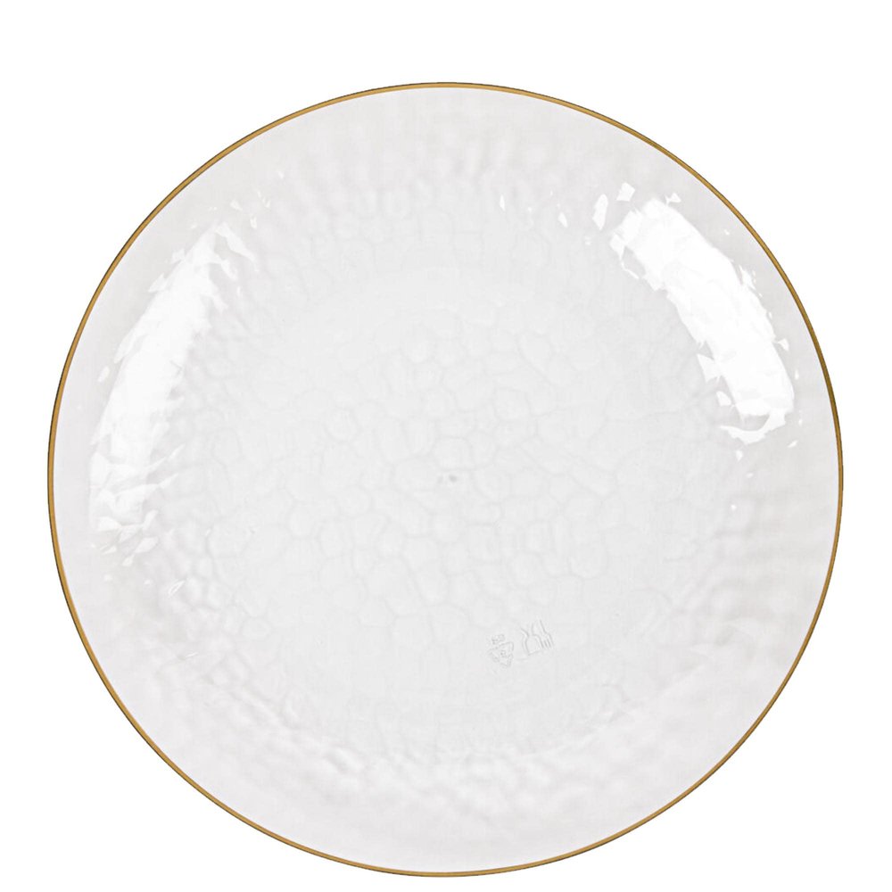 EcoQuality 9" inch Round Hammered Clear Plastic Dinner Plates with Gold Rim - China Like Party Plates, Heavy Duty Large Disposable Charger Salad Plate Weddings, Serveware, Tableware (60 PACK)