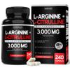 L Arginine L Citrulline Supplement 3000mg (240 Capsules) Nitric Oxide Pills for Men - Stamina, Endurance, Performance for Workouts - NO Supplements for Men - Gluten Free, Non-GMO, Vegan Capsules view 1