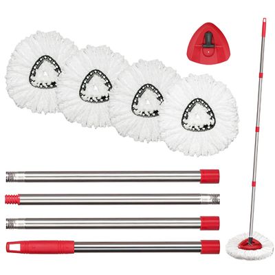 O-Cedar Spin Mop Replacement Head Set with Base and 30" to 58" Handle, Combo Set Includes 4 Pack Mop Refills