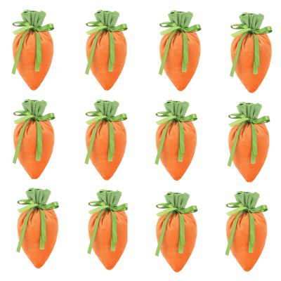 12PCS Easter Carrot Shape Gift Bags, Carrot Velvet Drawstring Bag Basket Candy Bags, Packaging Drawstring Bag Candy Gift Wrap Bags for Easter Cookie Party Favors Supplies