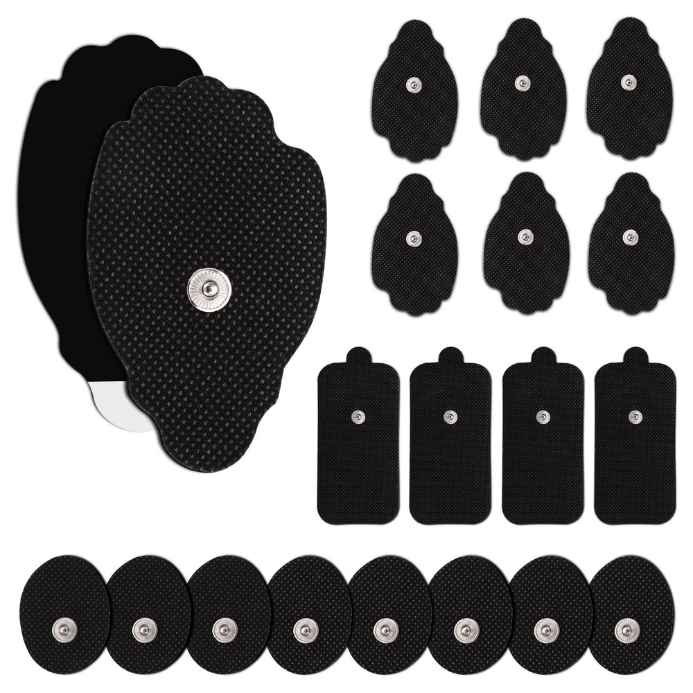 20 Pcs Combo Electrodes Pads for Tens Unit, Reusable Self-Adhesive Latex-Free Non-Irritating Replacement Patches with Standard 3.5mm Snap-on Connector, Compatible with Belifu, Brilnurse TENS, Black