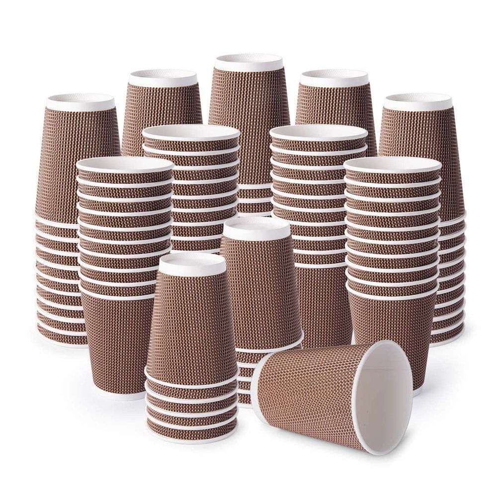 JOYCODE [12OZ 400(120)(150)(920) SETS Brown Disposable Premium Insulated Paper Ripple Hot Coffee Paper Cups(Only Cups) (400)