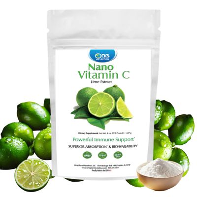 One Planet Nutrition Nano Vitamin C Powder 8 oz (227 Servings), Ascorbic Acid from Lime Extract, Nano for Enhanced Absorption, Supports Collagen Production & Immune Health, Non-GMO, Vegan