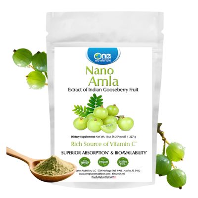 One Planet Nutrition Nano Amla Powder 8 oz (227 Servings), Amla Fruit Extract, High in Vitamin C for Collagen Production & Immune Support, Excipient-Free, Non-GMO, Vegan, Gluten-Free