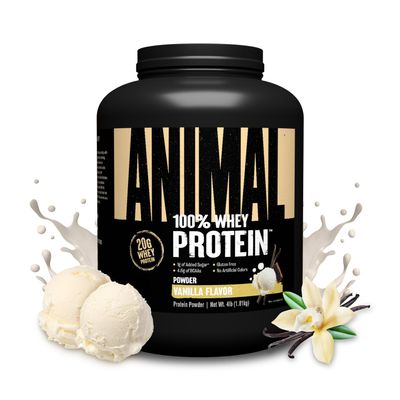 Animal 100% Whey Protein Powder  Whey Blend for Pre Workout or Post Workout, Recovery, or an Anytime Low Sugar Protein Boost Meal Replacement with BCAA Branched Chain Amino Acids  Vanilla, 4 lb