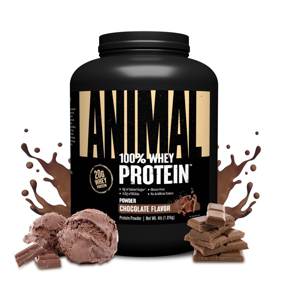 Animal 100% Whey Protein Powder Whey Blend for Pre Workout or Post Workout, Recovery, or an Anytime Low Sugar Protein Boost Meal Replacement with BCAA Branched Chain Amino Acids Chocolate, 4 lb