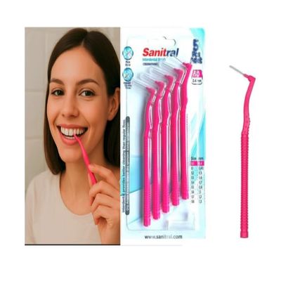 Sanitral Angle Interdental Brushes (0.4mm -Size 0), Angled Dental Brush for Teeth Cleaning-Excellent Access Between Teeth-Pink