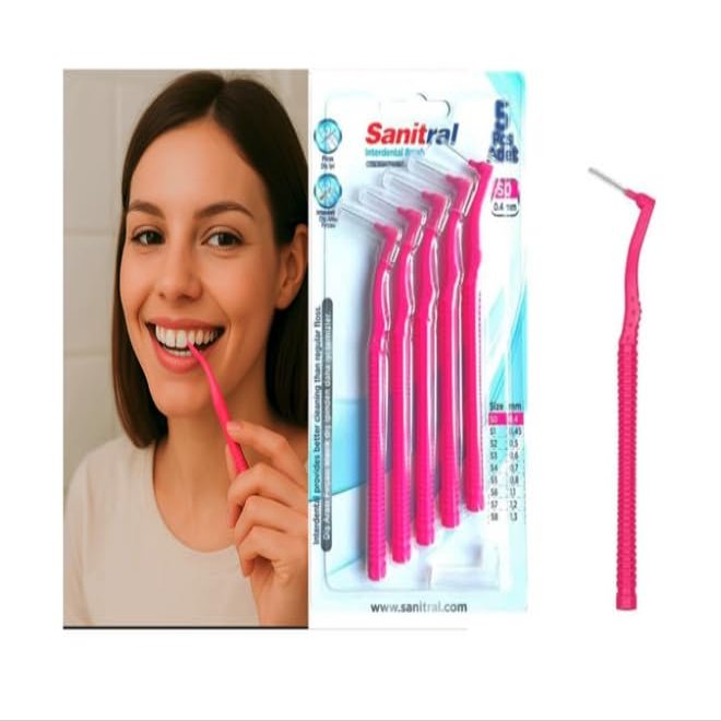 Sanitral Angle Interdental Brushes (0.4mm -Size 0), Angled Dental Brush for Teeth Cleaning-Excellent Access Between Teeth-Pink