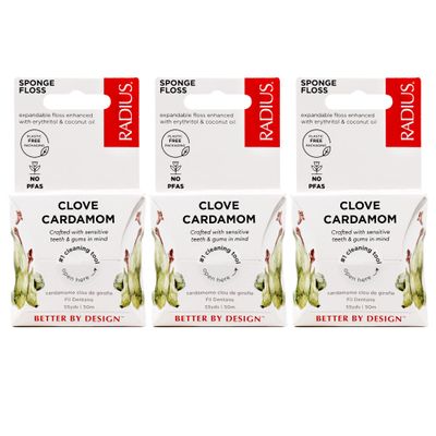 Radius Clove Cardamom Dental Floss 55 Yards Vegan & Non-Toxic Oral Care Boost & Designed to Help Fight Plaque Clear - Pack of 3