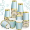 Funtery Light Blue Paper Cups 9 oz Light Blue Disposable Cups for Baby Shower Bridal Shower Wedding Party Supplies Coffee Tea Hot Cold Beverage with Gold Foil Scalloped Border view 1