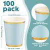 Funtery Light Blue Paper Cups 9 oz Light Blue Disposable Cups for Baby Shower Bridal Shower Wedding Party Supplies Coffee Tea Hot Cold Beverage with Gold Foil Scalloped Border view 2