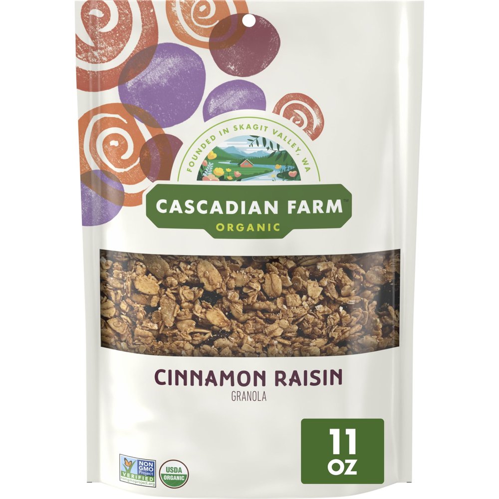 Cascadian Farm Organic Granola, Cinnamon Raisin Cereal, Resealable Pouch, 11 oz