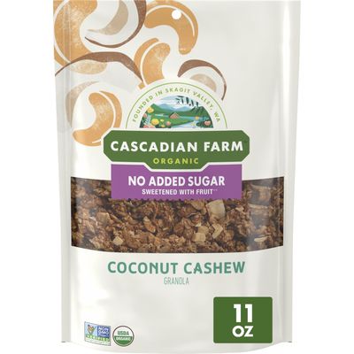 Cascadian Farm Organic Granola with No Added Sugar, Coconut Cashew Cereal, Resealable Pouch, 11 oz.