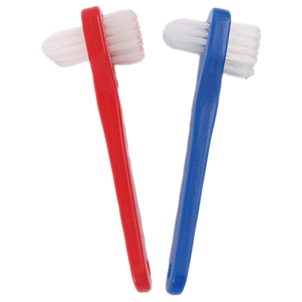 Beavorty Denture Toothbrush 2-Pack Dual Head Oral Cleaning Brush for False Teeth and Dentures Compact Ergonomic Handle for Hard-to-Reach Areas