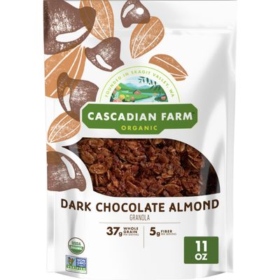 Cascadian Farm Organic Granola, Dark Chocolate Almond Cereal, Resealable Pouch, 11 oz