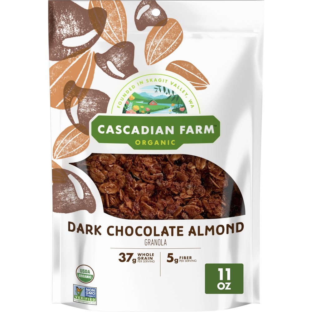 Cascadian Farm Organic Granola, Dark Chocolate Almond Cereal, Resealable Pouch, 11 oz