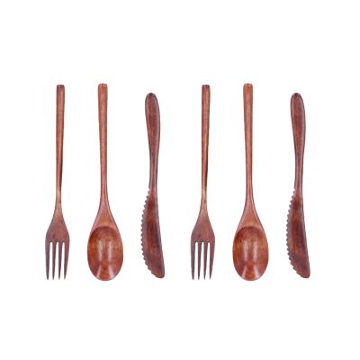 Wooden Spoon Fork Knife Cutlery Set, 6Pcs Reusable Wooden Spoons and Forks Natural Wooden Utensils for Eating Wooden Dinner Utensil Set
