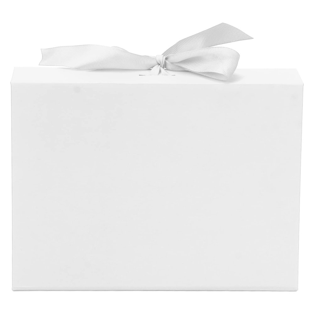 Gift Box with Bow, Foldable Pure Color Reusable Gift Wrap Boxes with Ribbon, Sweet Treat Boxes and Favor Boxes Easy Assembly for Parties, Birthdays (White)