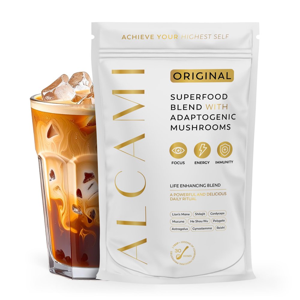 alcami elements Mushroom Coffee Alternative, Superfood Blend, 10X Concentrated Extract with Lions Mane, Reishi & Cordyceps, Energy & Focus Support, Premium Supplement Powder, 30 Servings