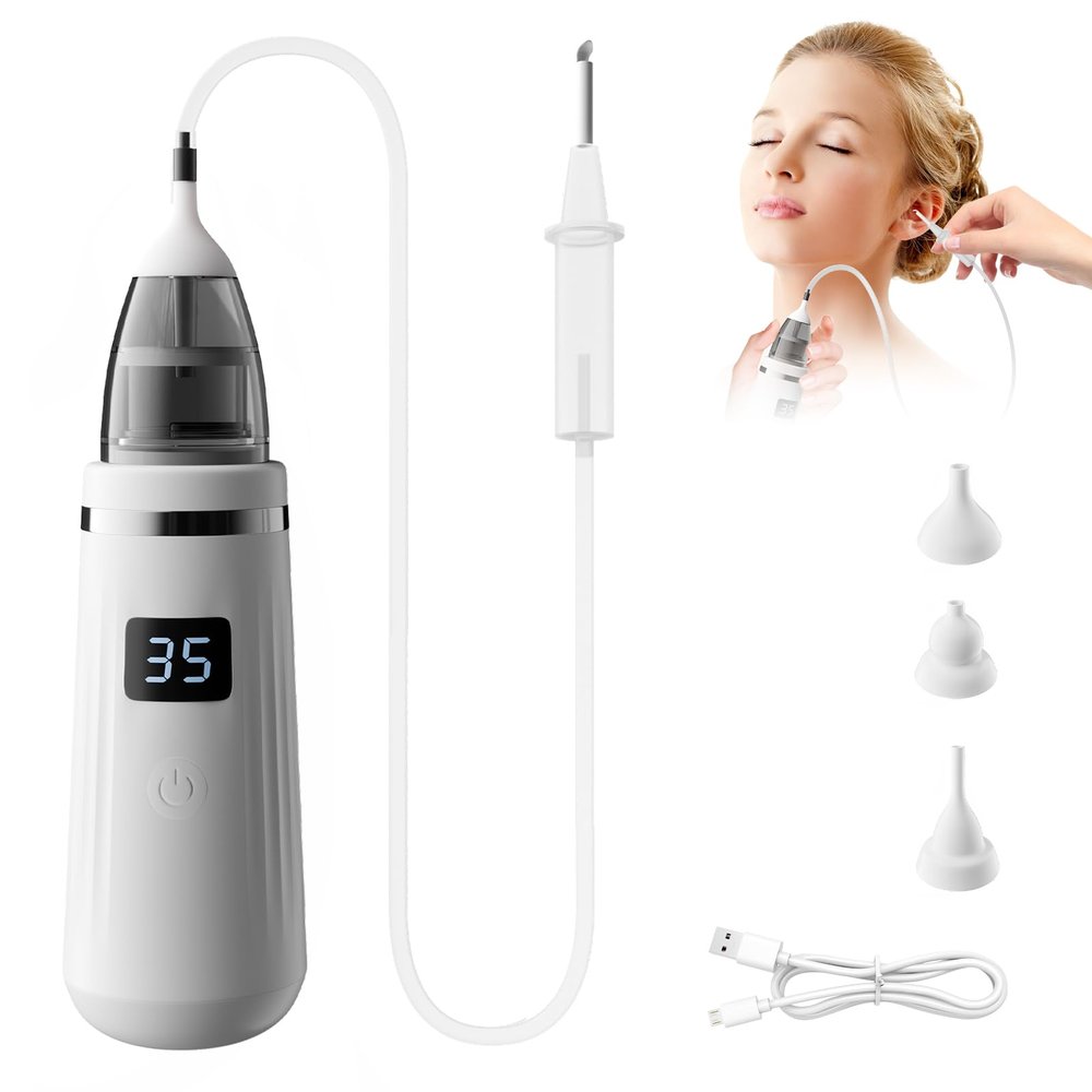 Ear Wax Vacuum,Ear Vacuum Suction,5 Levels,LED, Sucker Soft, Reusable Ear Wax Removal Kit,USB Charging, for Kids & Adult,Swimmers