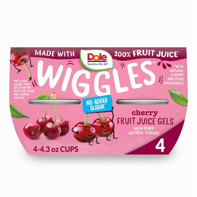 Dole Wiggles No Sugar Added Cherry Fruit Juice Gels Snacks, 4.3oz 4 Total Cups, Gluten & Dairy Free, Bulk Lunch Snacks for Kids & Adults