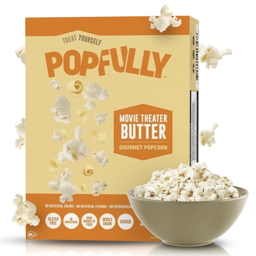 POPFULLY Movie Theatre Butter Popcorn Fully Pops, Sharing Bags, Buttery Flavor, Big Pop, Micro Popcorn Bags, 3-Pack