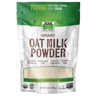 NOW Foods, Organic Oat Milk Powder, Dairy and Soy Free, No Sugar Added, Vegan, NGMO, Gluten Free, 12 Ounce