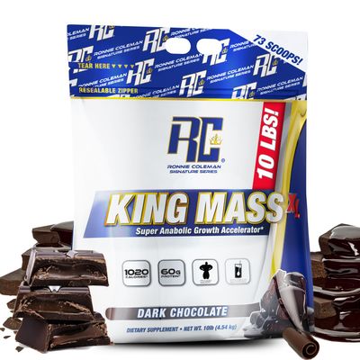 Ronnie Coleman Signature Series King Mass XL Mass Gainer Protein Powder  Dark Chocolate Weight Gainer with 60g Protein, 180g Carbohydrates, 1,000+ Calories, Creatine & Glutamine  10 Pound