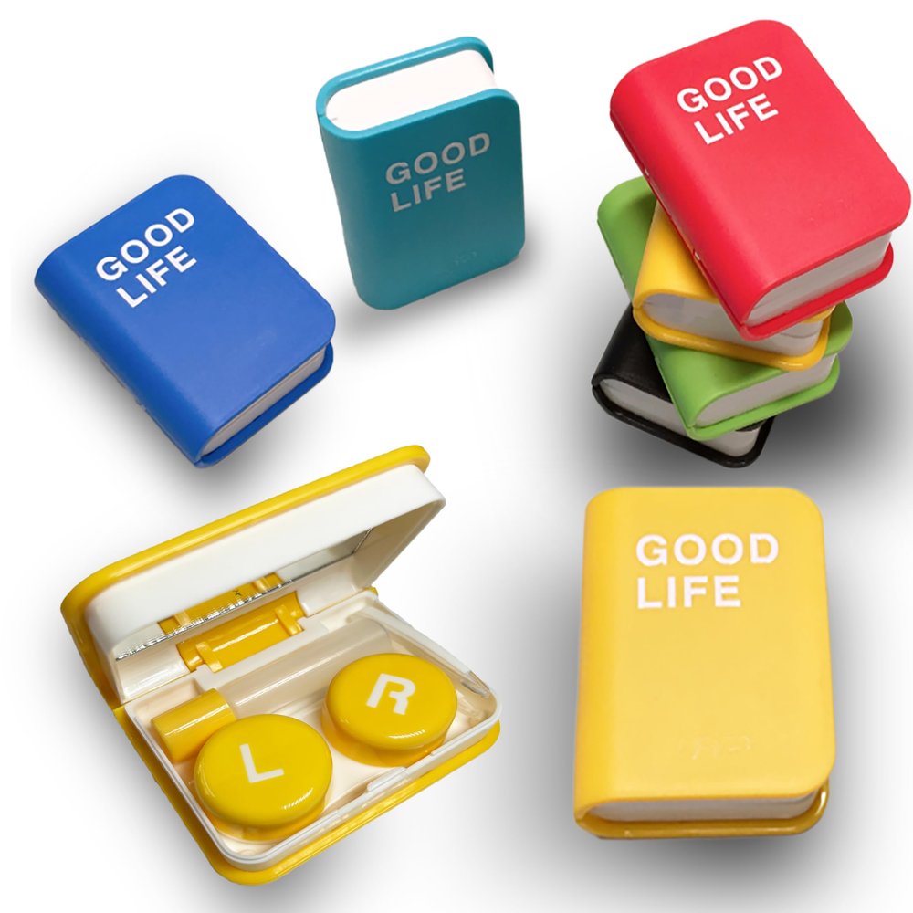 The Mujen Contact Lens Case Kit, Cute Color Book Fox Contact Lens case with remover tool, Portable contact lens travel storage kit with mirror, container, tweezer, holder (Yellow)