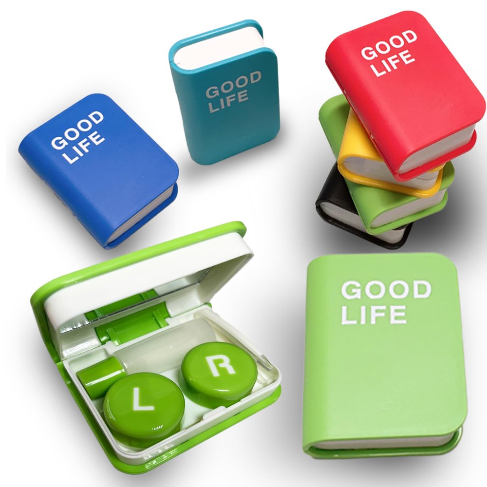The Mujen Contact Lens Case Kit, Cute Color Book Fox Contact Lens case with remover tool, Portable contact lens travel storage kit with mirror, container, tweezer, holder (Green)