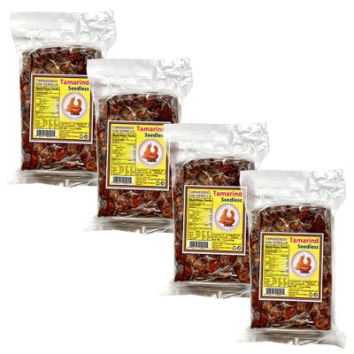 (4 Pack) Tamarind Wet Seedless Block/Slab 14oz (400g) All Natural No added sugar Vegan Gluten Free Seedless, Pulpa de Tamarindo Natural Sin Semilla, 14 oz