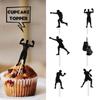 18pcs Black Glitter Silhouette Boxing Match Dessert Cupcake Topper Wrestle Fight Sports Theme Boys Men Happy Birthday Party Decorations view 2