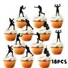 18pcs Black Glitter Silhouette Boxing Match Dessert Cupcake Topper Wrestle Fight Sports Theme Boys Men Happy Birthday Party Decorations view 3