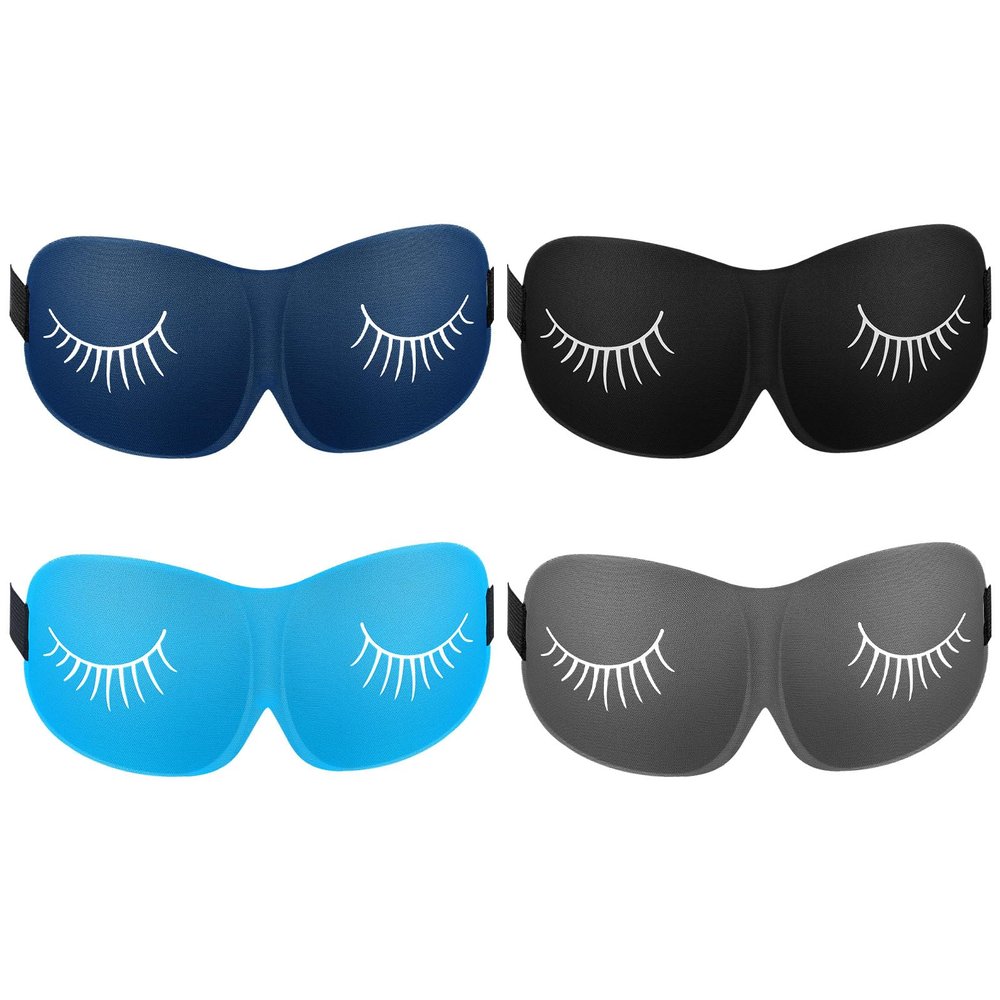 4 Pcs Sleep Mask 3D Contoured Eye Mask Light Blocking Adjustable Strap Blackout Blindfold Sleeping Eye Cover Eyelash Mask Soft for Women Men Travel Nap Night Shift